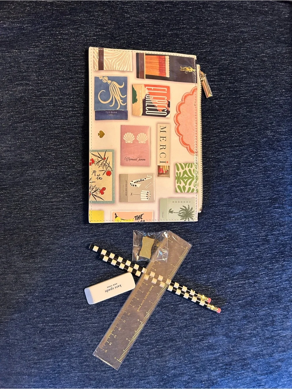 kate spade Perfect Match Multicolor Matchbox Print Pencil Case - Red & Cream